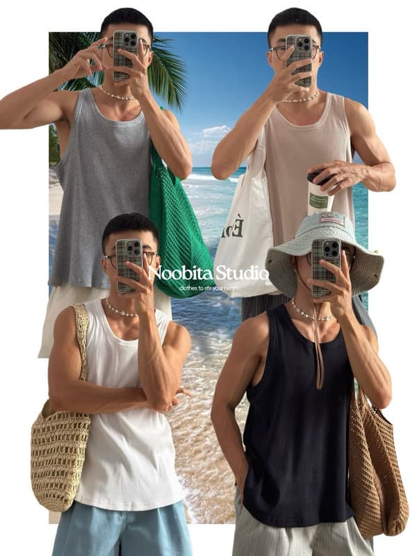 Áo tanktop vải thun gân form rộng 8388