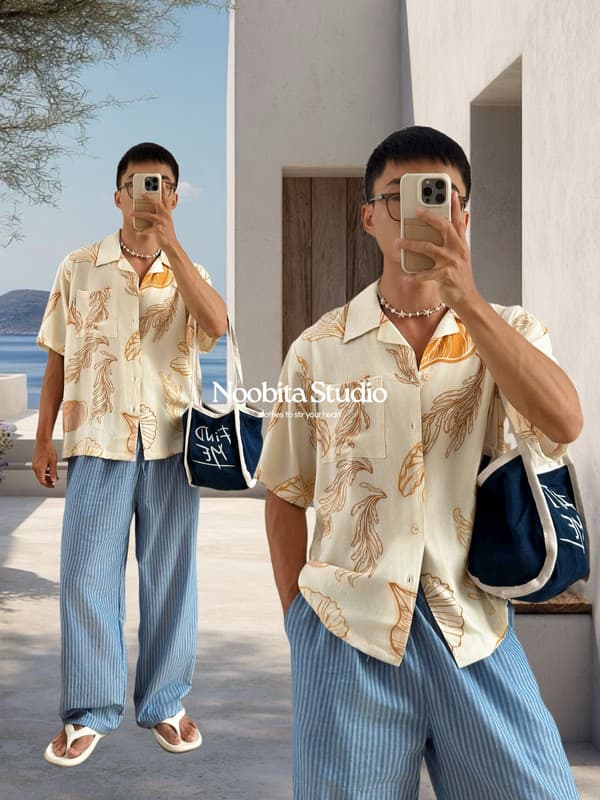 Sơ mi tay ngắn đi biển họa tiết 8373B